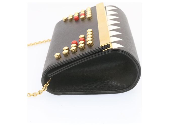 FENDI Mini Catena Monster 2Way Borsa a tracolla in pelle nera Auth 24431 - vista 4