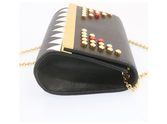 FENDI Mini Catena Monster 2Way Borsa a tracolla in pelle nera Auth 24431 - vista 5