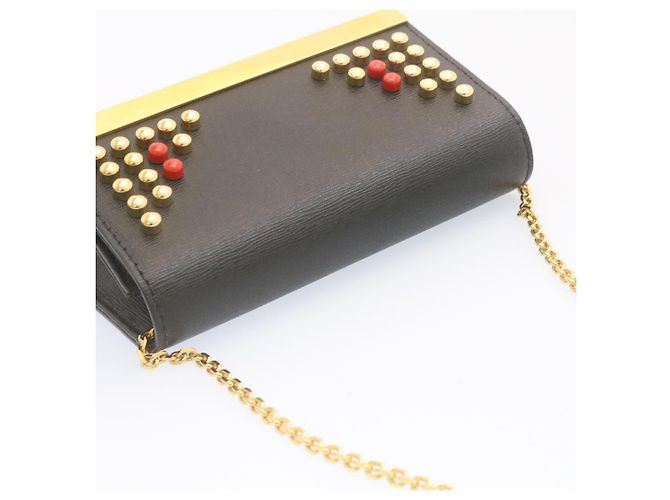 FENDI Mini Catena Monster 2Way Borsa a tracolla in pelle nera Auth 24431 - vista 6