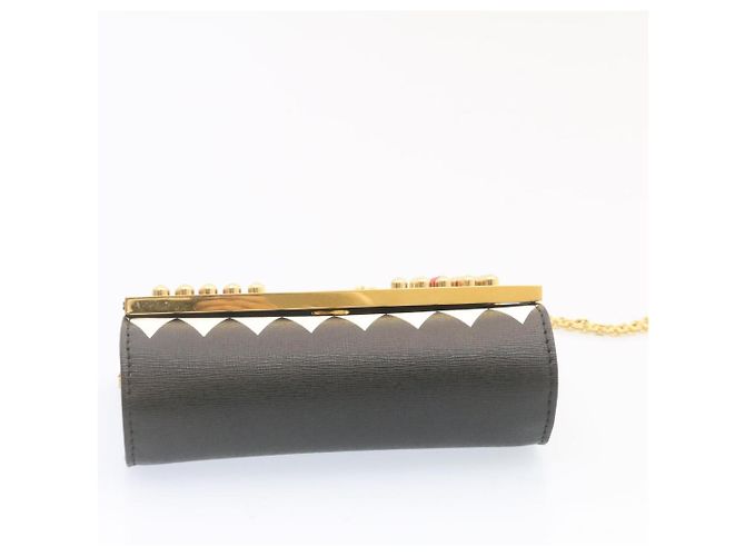 FENDI Mini Catena Monster 2Way Borsa a tracolla in pelle nera Auth 24431 - vista 8