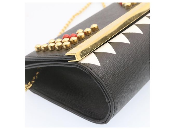 FENDI Mini Catena Monster 2Way Borsa a tracolla in pelle nera Auth 24431 - vista 9