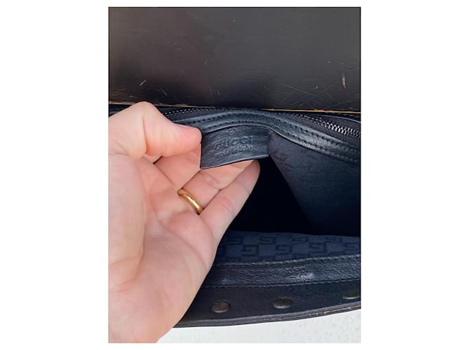 Borsa a secchiello Gucci in pelle nera e legno Nero - vista 11