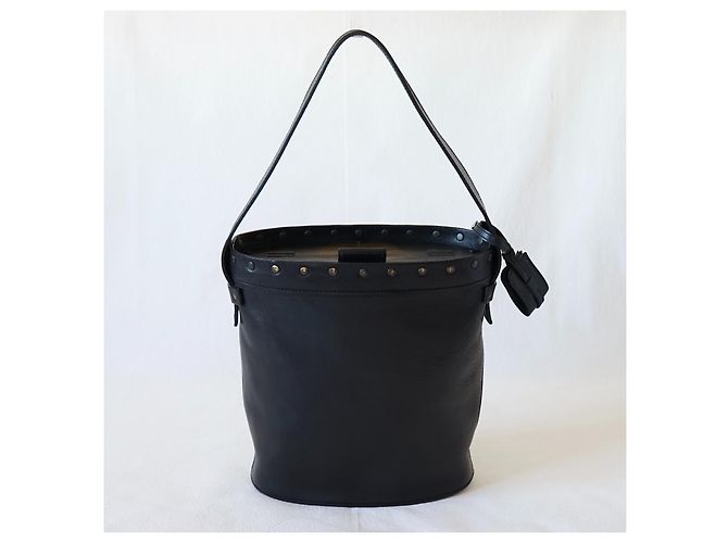 Borsa a secchiello Gucci in pelle nera e legno Nero - vista 3
