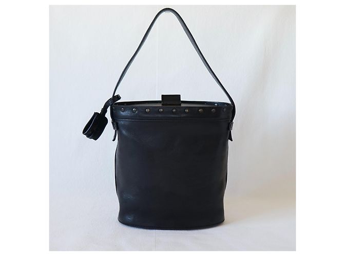 Borsa a secchiello Gucci in pelle nera e legno Nero - vista 4