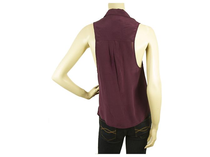 American Retro Americano Retro Morado100% Blusa sin mangas de seda con botones - Sz 36 Morado oscuro - vista 2
