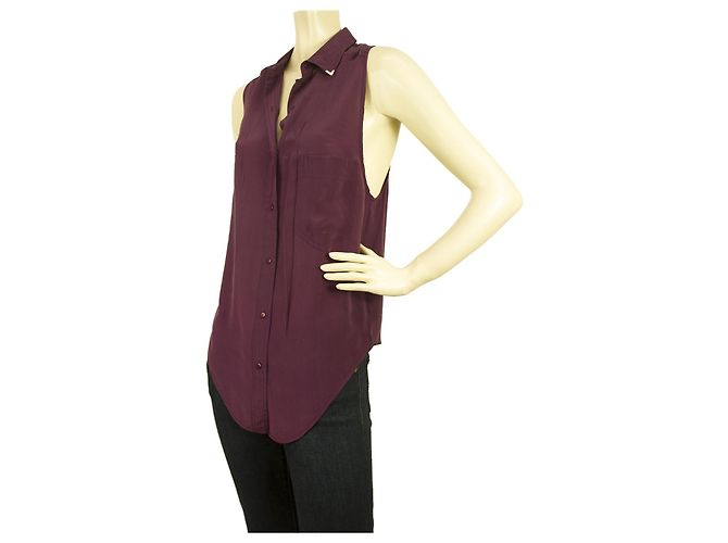 American Retro Americano Retro Morado100% Blusa sin mangas de seda con botones - Sz 36 Morado oscuro - vista 3