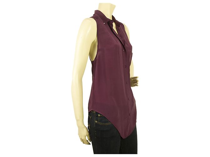 American Retro Americano Retro Morado100% Blusa sin mangas de seda con botones - Sz 36 Morado oscuro - vista 4