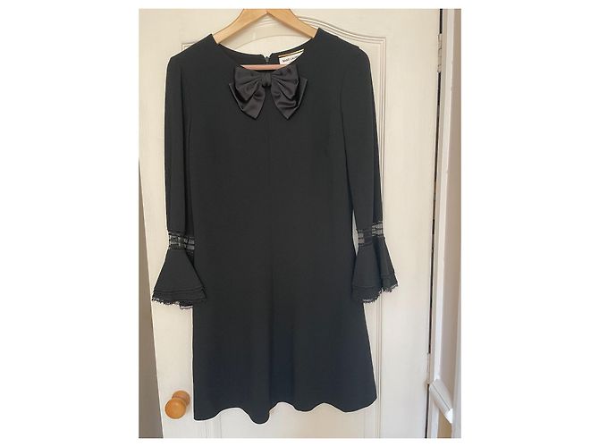 Saint Laurent Schwarzes Viscose Kleid mit Schleife - Ansicht 2