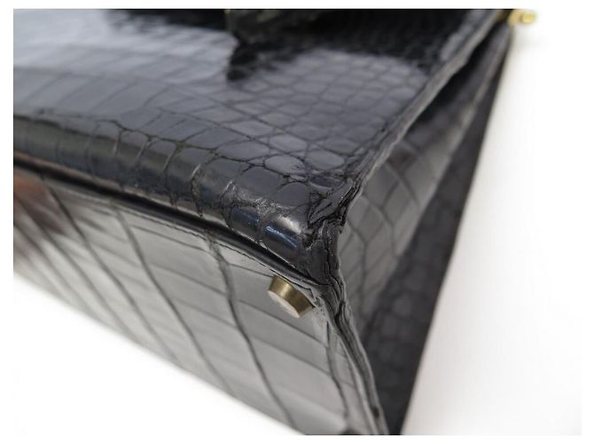 Hermès Kelly 35 in raro coccodrillo per collezionisti Nero - vista 14
