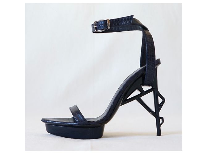 Sandali Jil Sander in pelle di serpente blu notte 35 Blu navy - vista 7
