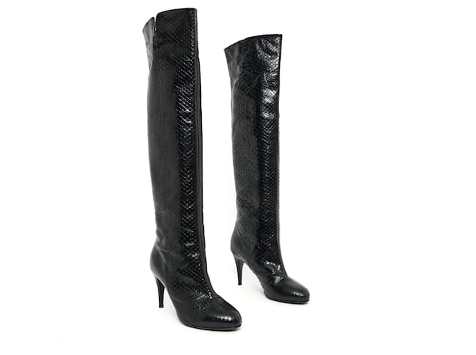Chanel KNEE HIGH PYTHON BLACK FR37.5 Noir - vue 2