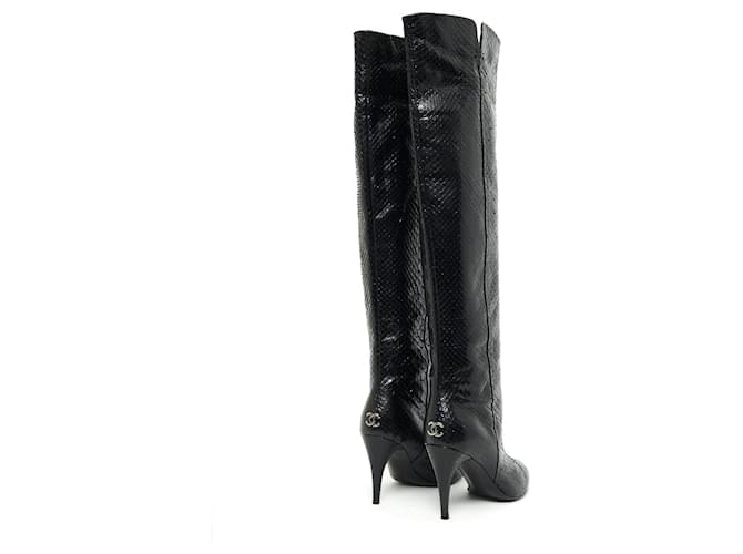 Chanel KNEE HIGH PYTHON BLACK FR37.5 Noir - vue 3