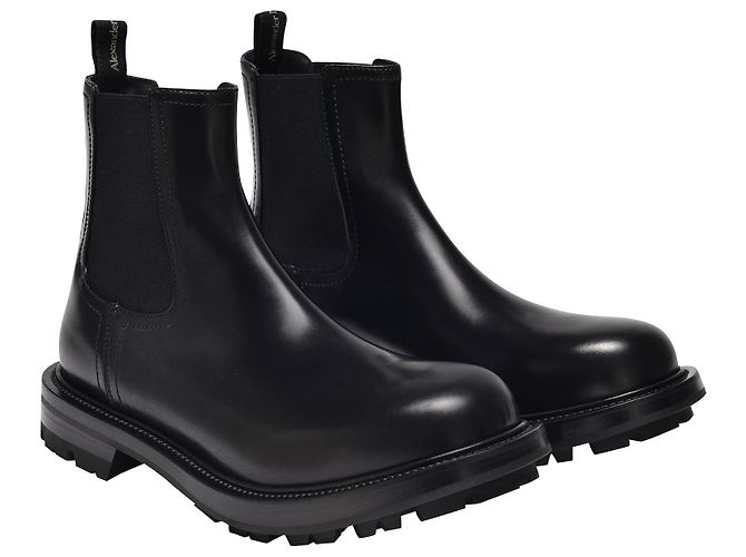 Alexander Mcqueen Stivali Watson in pelle nera - vista 3