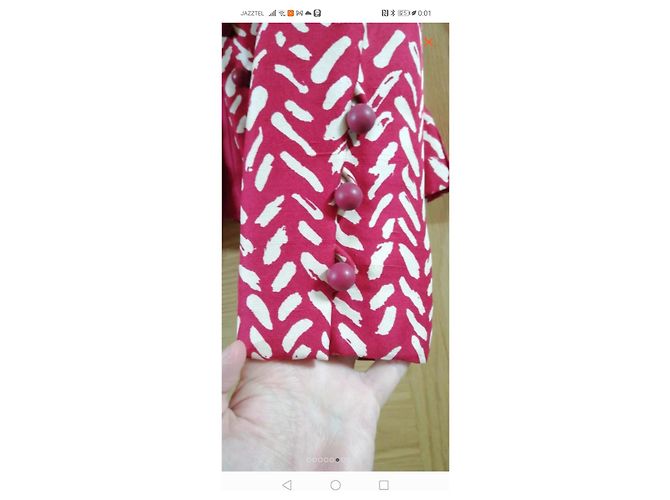 Autre Marque Conjunto de saia e casaco Lori's Azzaro em seda branco e vermelho escuro Bordeaux - vista 7