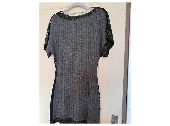 Autre Marque Vestido de algodón elastano y acetato negro gris oscuro verde claro Gris antracita - vista 3