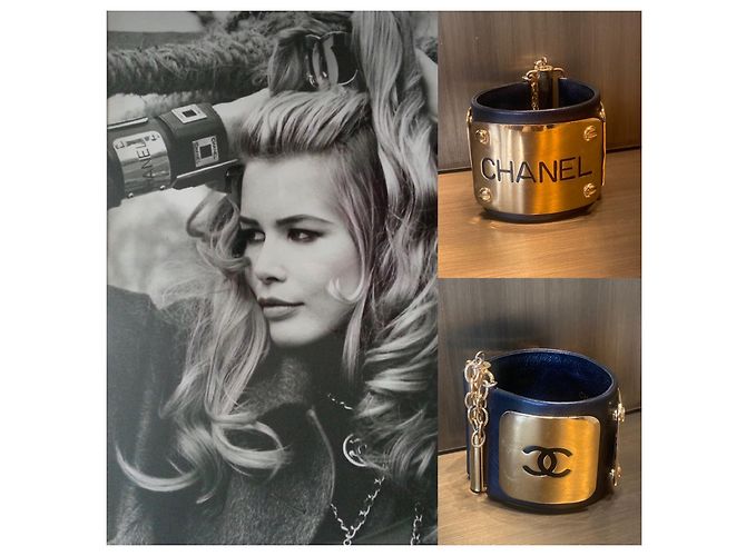 Bracciale manchette Chanel Sublime pelle nera e oro Nero D'oro - vista 2