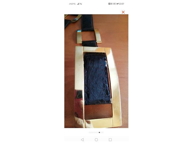 Autre Marque Cinturón Woloch de piel de cocodrilo con hebilla dorada Marrón Oscuro - vista 3