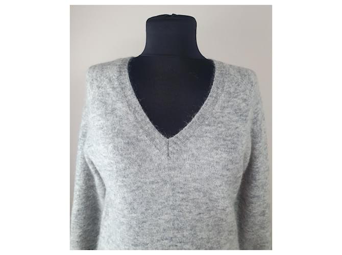 Bruuns Bazaar V-Ausschnitt Pullover grau Wolle Mohair - Ansicht 2