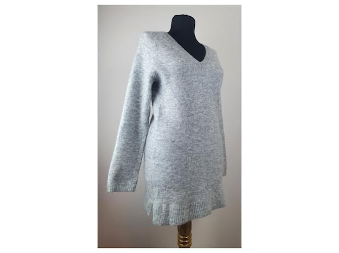 Bruuns Bazaar V-Ausschnitt Pullover grau Wolle Mohair - Ansicht 3