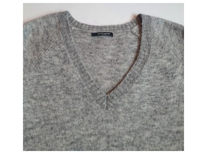 Bruuns Bazaar V-Ausschnitt Pullover grau Wolle Mohair - Ansicht 6