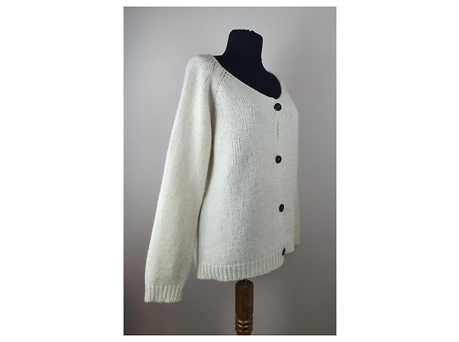 Autre Marque Rabens Saloner Strickjacke Weiß Wolle Alpaka - Ansicht 4
