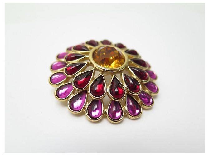 NEUE VINTAGE BROSCHE YVES SAINT LAURENT GOOSSENS FLEUR STRASS GOLD + BROSCHE BOX - Ansicht 2