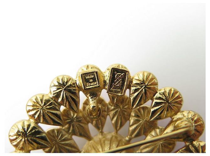 NEUE VINTAGE BROSCHE YVES SAINT LAURENT GOOSSENS FLEUR STRASS GOLD + BROSCHE BOX - Ansicht 3