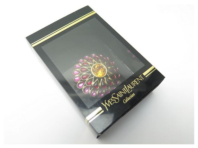 NEUE VINTAGE BROSCHE YVES SAINT LAURENT GOOSSENS FLEUR STRASS GOLD + BROSCHE BOX - Ansicht 8
