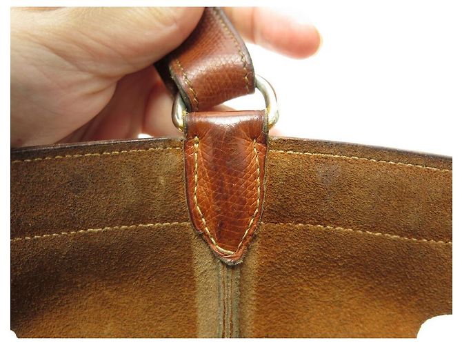 Mangeoire Hermès VINTAGE HERMES EIMER FEEDER EIMER 1950 EPSOM LEDER + NAPOLEON TASCHE SCHAL Braun - Ansicht 16