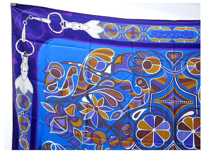 Hermès SCIARPA HERMES FOLKLORE DI HENRI D'ORIGNY SETA BLUE SQUARE 140 Sciarpa seta - vista 2