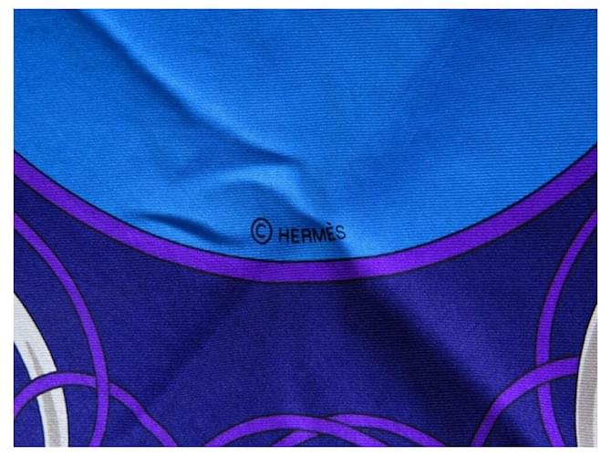 Hermès SCIARPA HERMES FOLKLORE DI HENRI D'ORIGNY SETA BLUE SQUARE 140 Sciarpa seta - vista 5