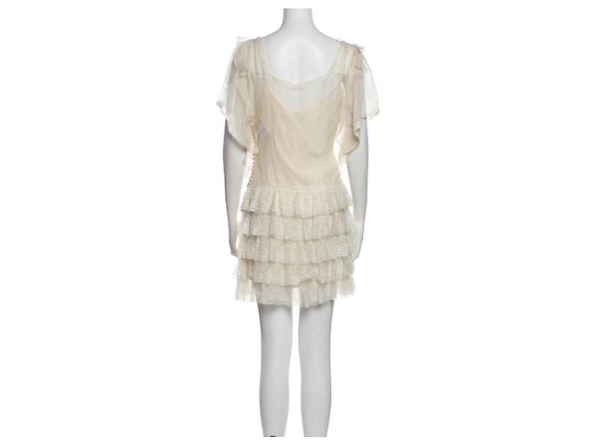 Christian Dior Chiffon Spitze Mini Kleid Weiß - Ansicht 10