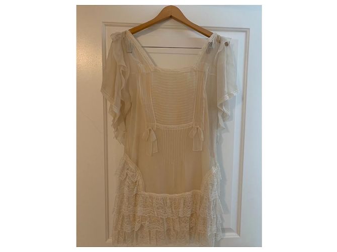 Christian Dior Chiffon Spitze Mini Kleid Weiß - Ansicht 3