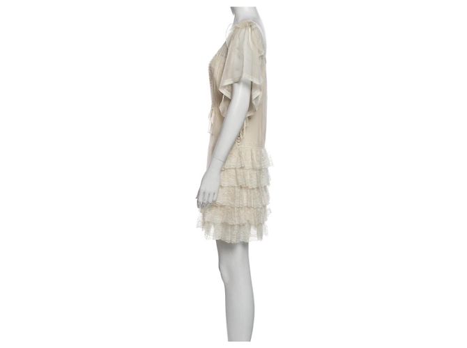 Christian Dior Chiffon Spitze Mini Kleid Weiß - Ansicht 8