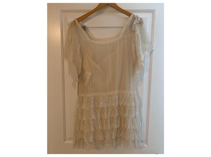 Christian Dior Chiffon Spitze Mini Kleid Weiß - Ansicht 9