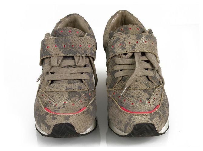 Ash Baskets en cuir gris cendré motif peau de serpent à bordure rose Baskets compensées Chaussures 40 - vue 4