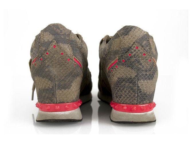 Ash Baskets en cuir gris cendré motif peau de serpent à bordure rose Baskets compensées Chaussures 40 - vue 5