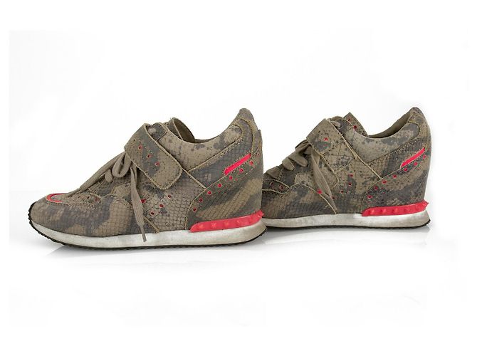 Ash Baskets en cuir gris cendré motif peau de serpent à bordure rose Baskets compensées Chaussures 40 - vue 6