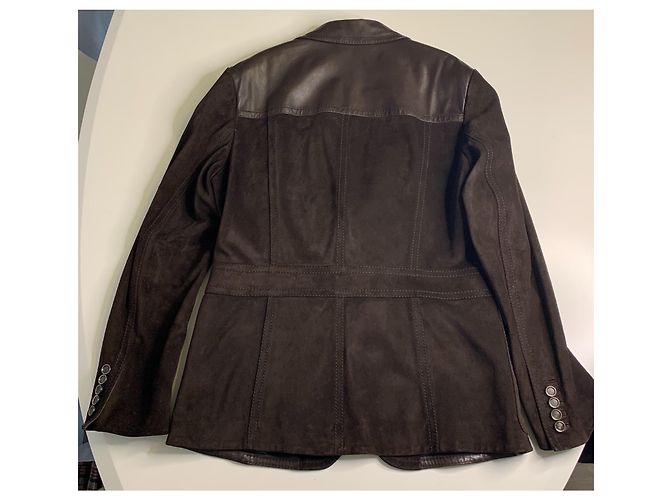 Gucci Giacca in pelle scamosciata marrone - vista 2