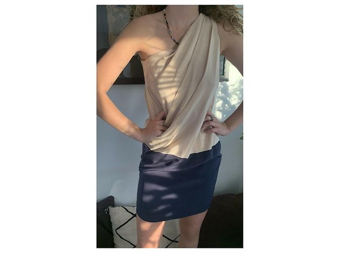 Acne Studios Atlantis Seidenkleid 2 Ton Pink Fleisch Marineblau - Ansicht 5