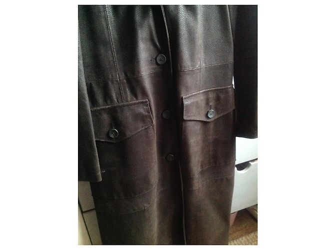 Autre Marque Chocolate Leather Long Coat - view 2
