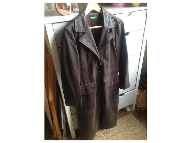 Autre Marque Chocolate Leather Long Coat - view 3