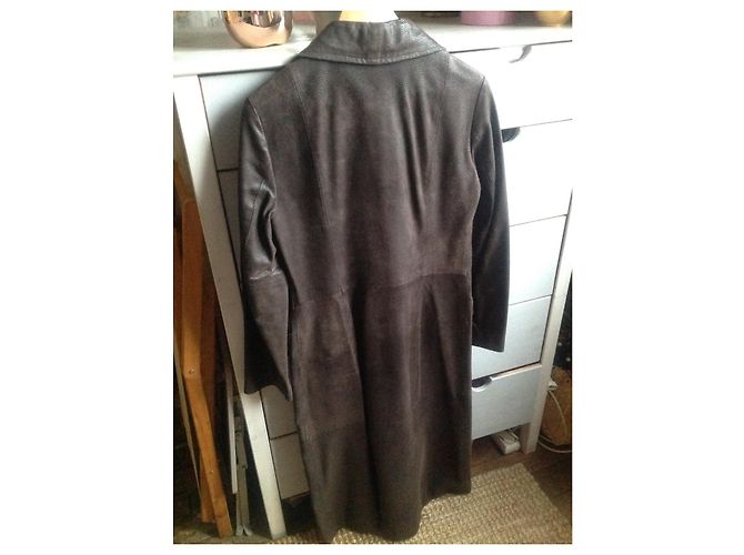 Autre Marque Chocolate Leather Long Coat - view 4