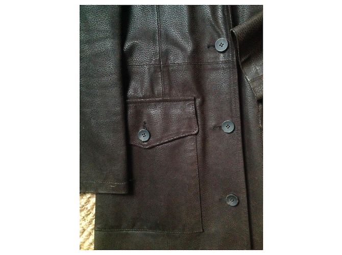 Autre Marque Chocolate Leather Long Coat - view 6