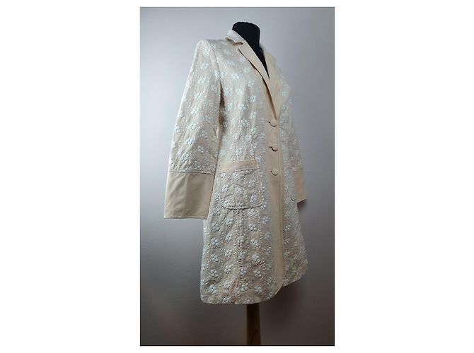 Americana Abrigo Largo Blumarine Beige Bordado Floral Algodón - vista 3