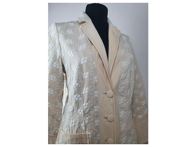Americana Abrigo Largo Blumarine Beige Bordado Floral Algodón - vista 4