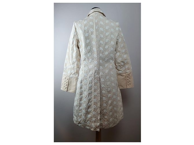 Americana Abrigo Largo Blumarine Beige Bordado Floral Algodón - vista 5