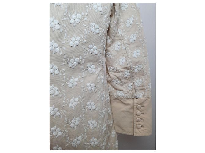 Americana Abrigo Largo Blumarine Beige Bordado Floral Algodón - vista 6