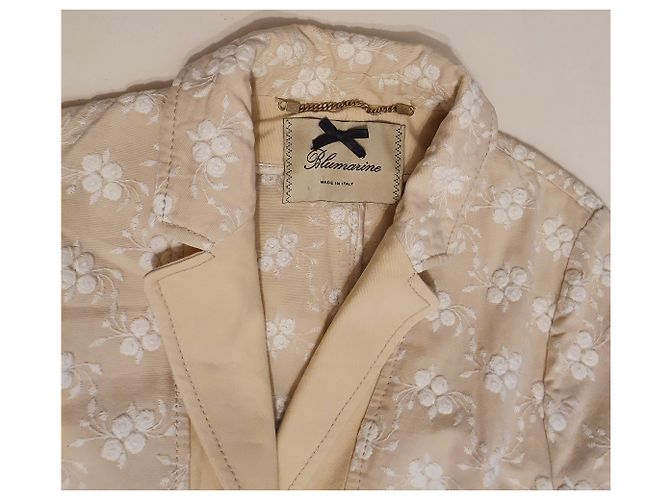 Americana Abrigo Largo Blumarine Beige Bordado Floral Algodón - vista 7