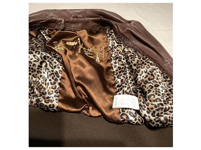 Autre Marque Schmale Jacke aus braunem Lammleder - Ansicht 2